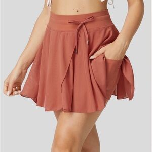Halara High Waisted Drawstring Mesh 2-in-1 Side Pocket Flare Skirt L